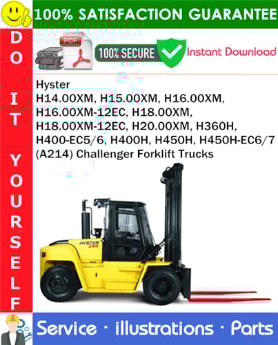 Product picture Hyster H14.00XM, H15.00XM, H16.00XM, H16.00XM-12EC, H18.00XM, H18.00XM-12EC, H20.00XM, H360H, H400-EC5/6, H400H, H450H, H450H-EC6/7 (A214) Challenger Forklift Trucks Parts Manual PDF Download `