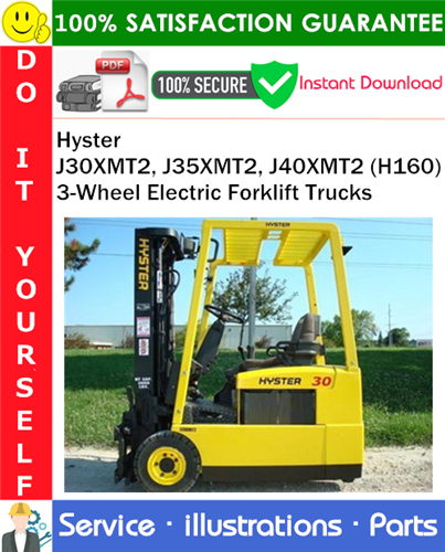 Product picture Hyster J30XMT2, J35XMT2, J40XMT2 (H160) 3-Wheel Electric Forklift Trucks Parts Manual PDF Download ◆