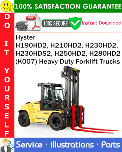 Product picture Hyster H190HD2, H210HD2, H230HD2, H230HDS2, H250HD2, H280HD2 (K007) Heavy-Duty Forklift Trucks Parts Manual PDF Download ◆